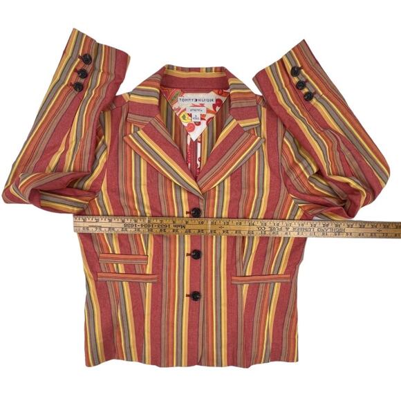 Tommy Hilfiger Blazer Y2K Womens 8 Orange Multicolored Striped Cotton Hip Jacket - Picture 6 of 8